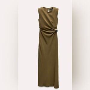 ✨ Zara Olive Shoulder Pad Maxi Dress – Size L ✨  New with Tags